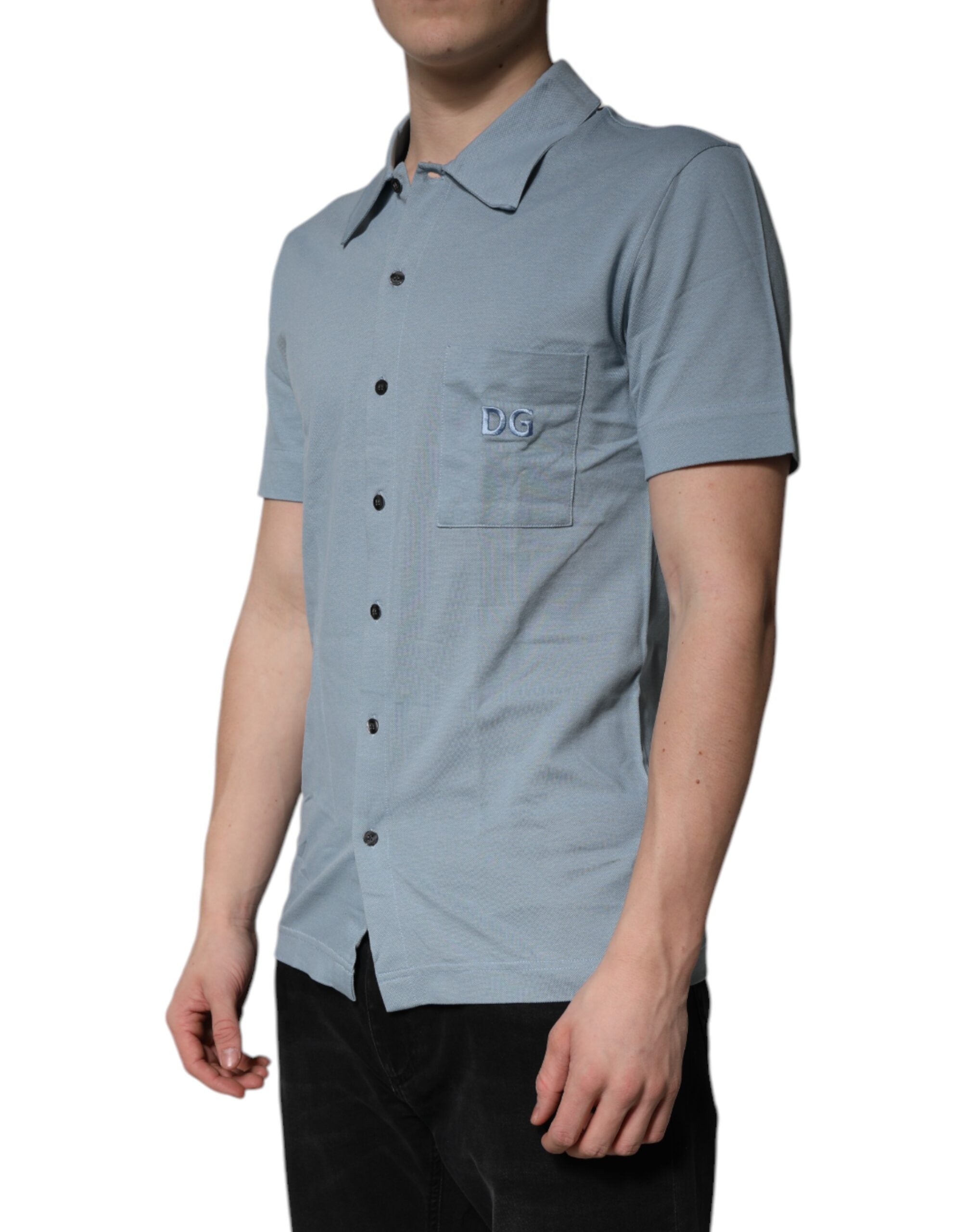 Dolce & Gabbana Men's Blue Cotton Button-Down Polo Shirt